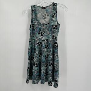 Hot Topic Womens Skater Dress Sz S Gothic Floral Skull Sleeveless Alt Grunge Emo